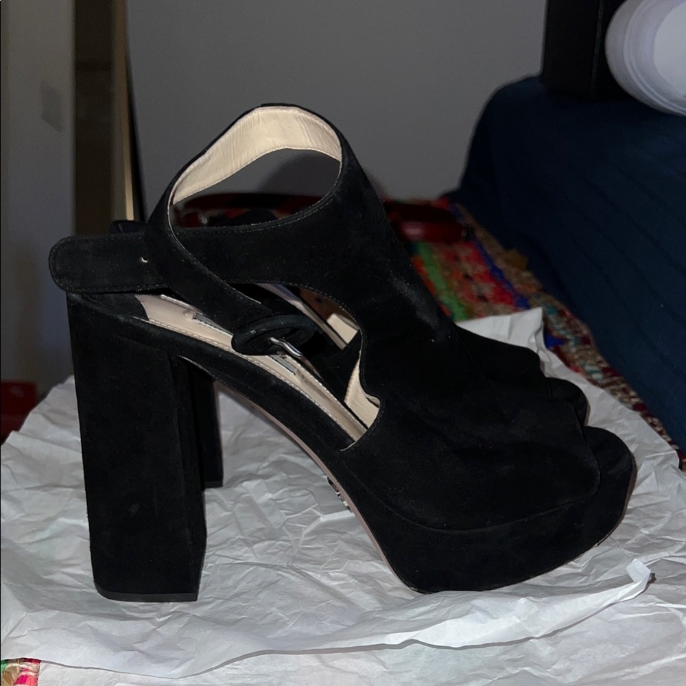 Prada Black Suede Platform Heels
